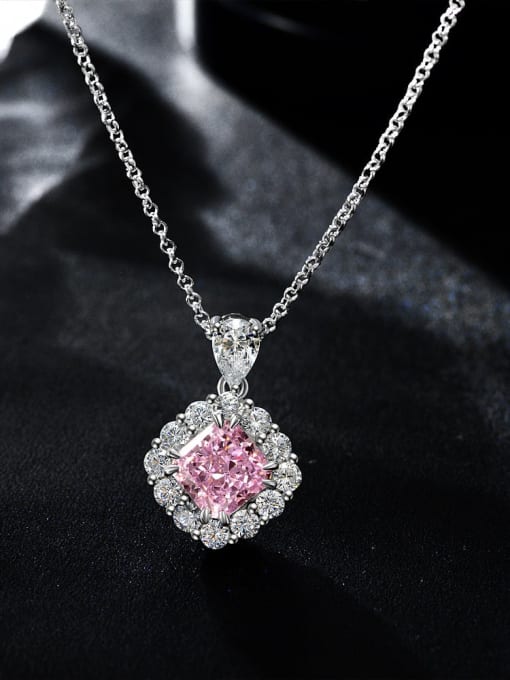 Pink [P 2056] 925 Sterling Silver High Carbon Diamond Orange Geometric Luxury Necklace
